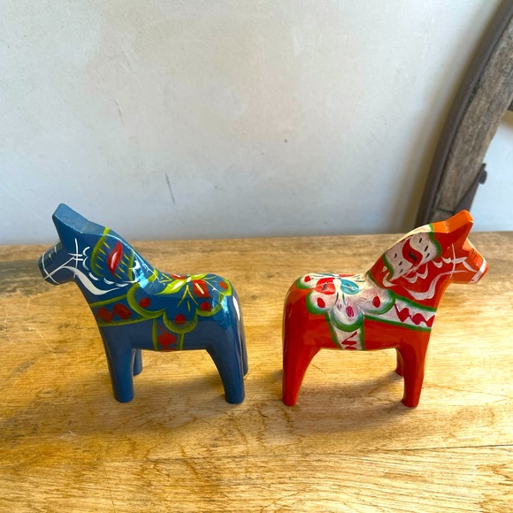DALA Hand Painted Carved Wood Set-2 Horses Sweden - Picture 5 of 12